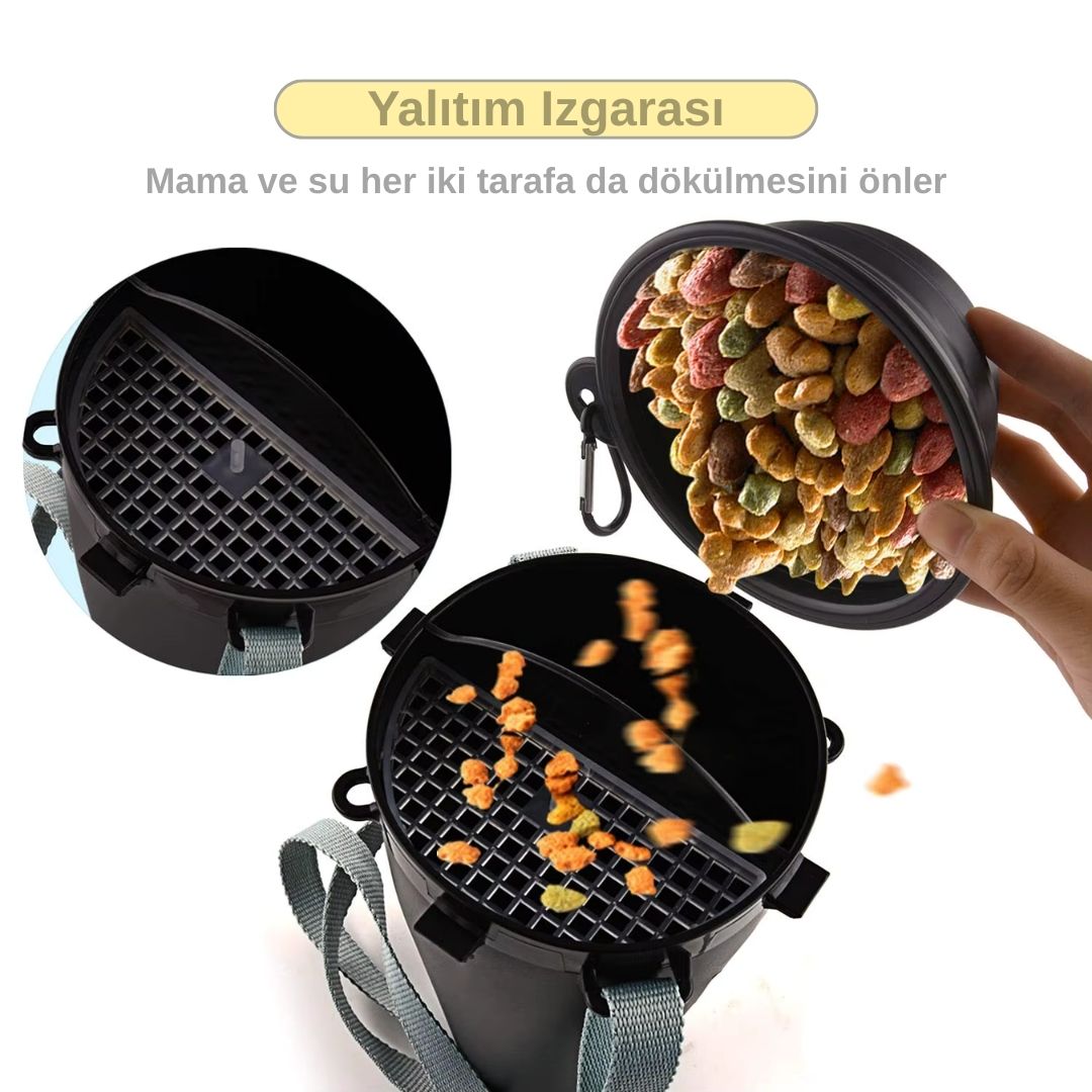 Katlanabilir Kaseli Yeni Seyahat Kedi, Köpek Mama ve Su Şişesi küçük resim 3