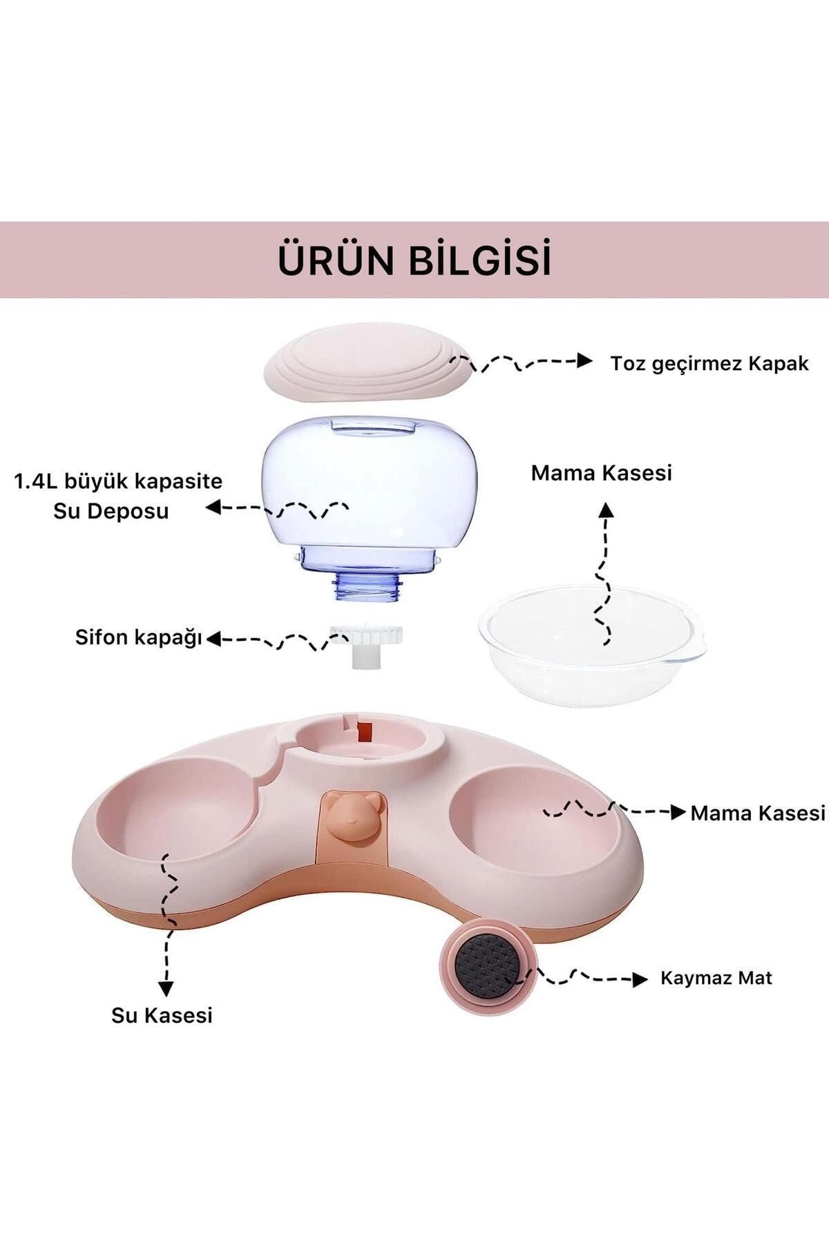 Yeni Evcil Hayvan Hazneli Kedi-köpek Mama Ve Su Kabı Seti 1.4l küçük resim 5