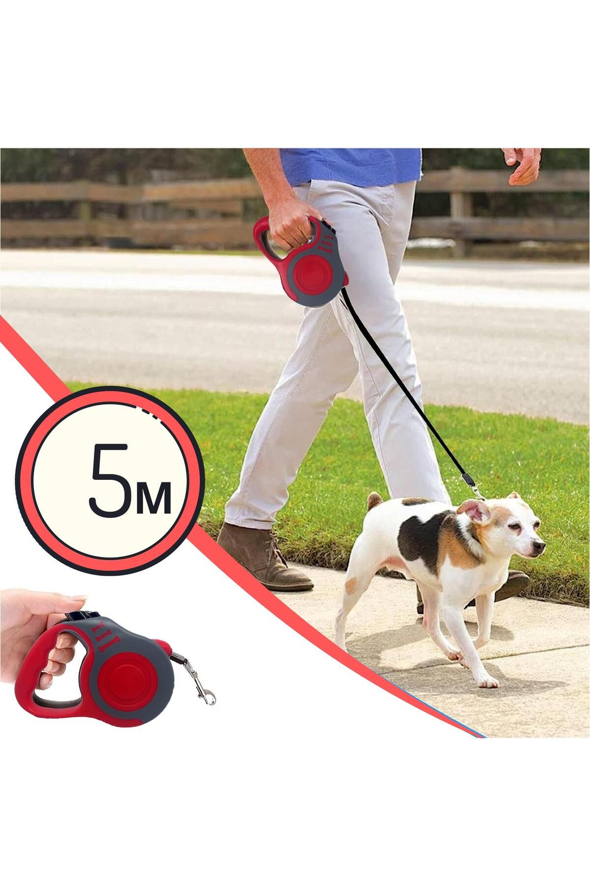 Makaralı Otomatik 5 Metre Geri Çekilebilen Kedi Köpek Gezdirme Tasması küçük resim 4
