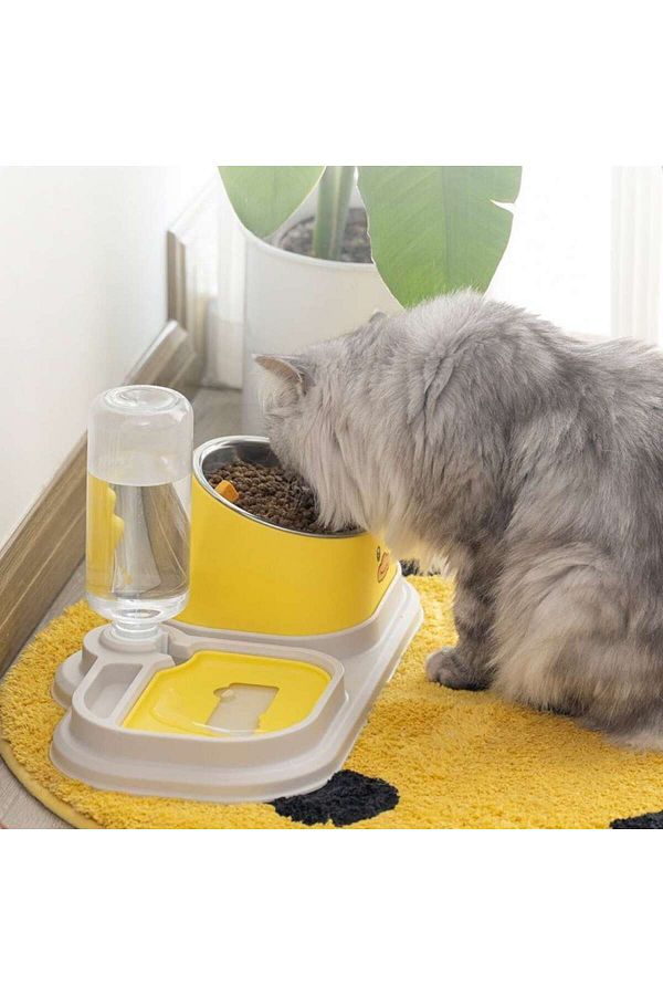 3’ü 1 Arada Kedi-Köpek Mama ve Su Kabı – Su Sebil + Yavaş Besleme + Çelik Kase