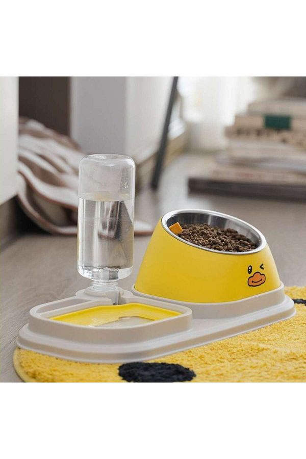 3’ü 1 Arada Kedi-Köpek Mama ve Su Kabı – Su Sebil + Yavaş Besleme + Çelik Kase küçük resim 2