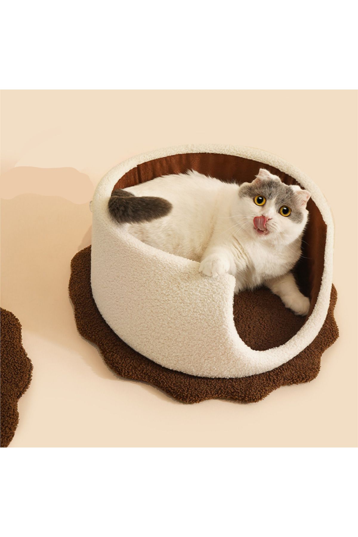 Bisküvili Model Kedi Evi Yumuşak Kedi Yatağı küçük resim 3