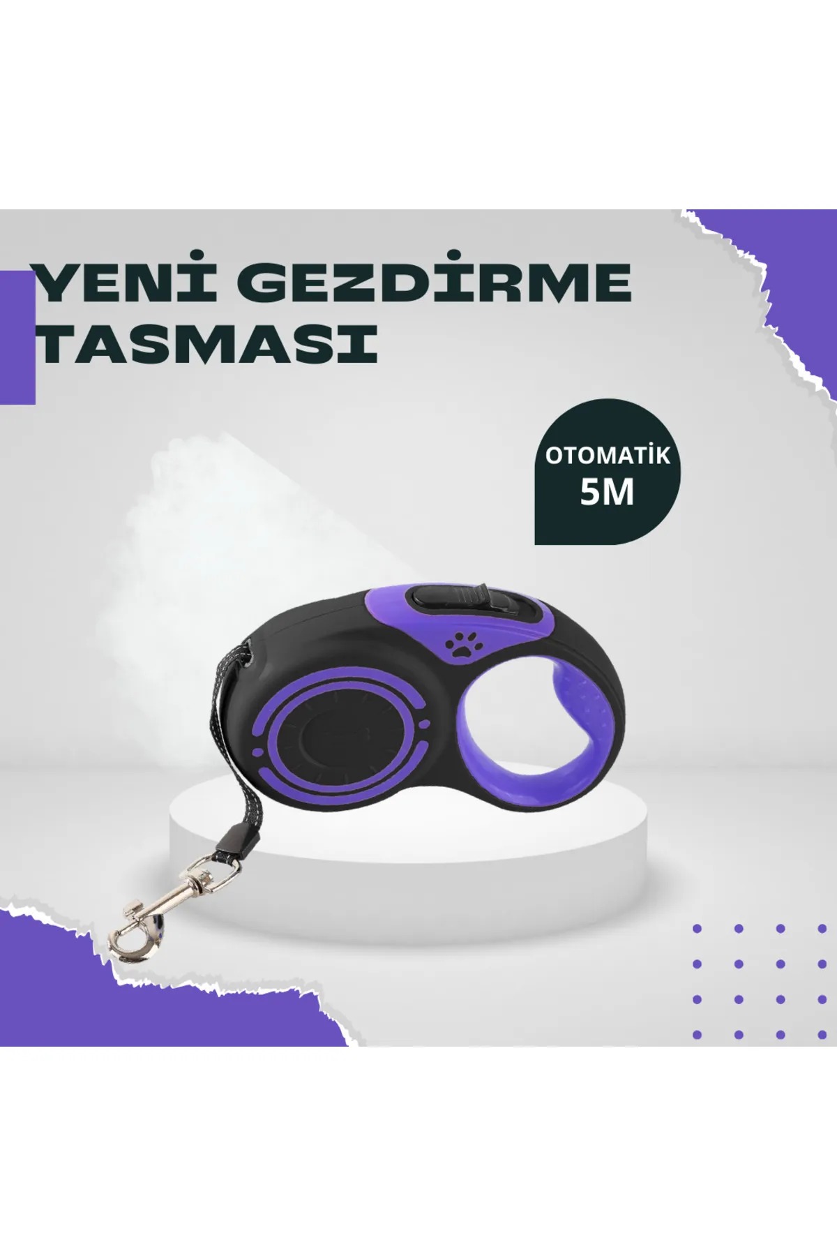 Makaralı Otomatik 5 Metre Geri Çekilebilen Kedi Köpek Gezdirme Tasması