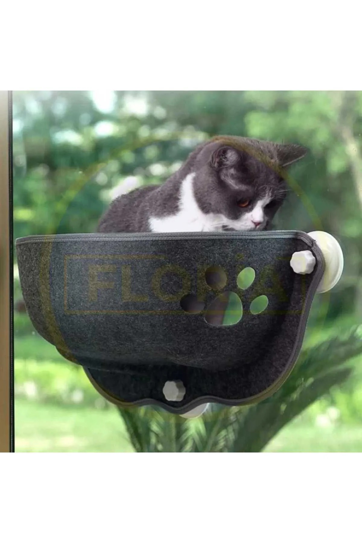 Sağlam Kedi Pencere Yatağı, Keçe, Hamak, 15kg'a Kadar Peluş Yastık Hediye küçük resim 2
